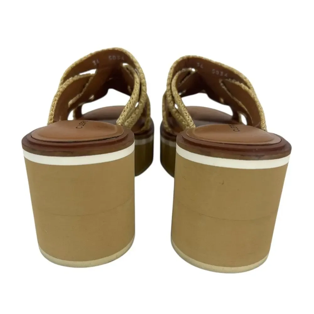 Clergerie Chermy Raffia Platform Mules Beige Natural Size 36